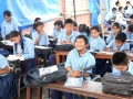 Students studying  at temporary classes.